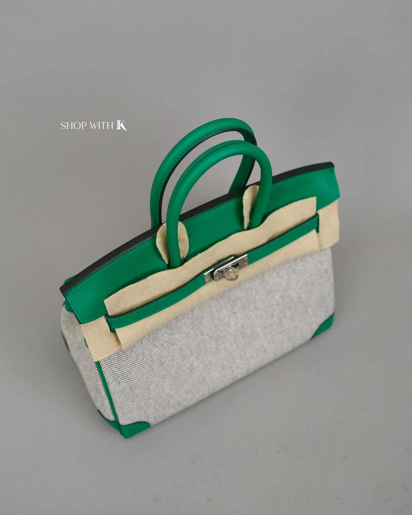 Hermes Birkin 25 Toile Swift Vert Vertigo PHW