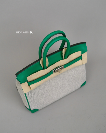Hermes Birkin 25 Toile Swift Vert Vertigo PHW