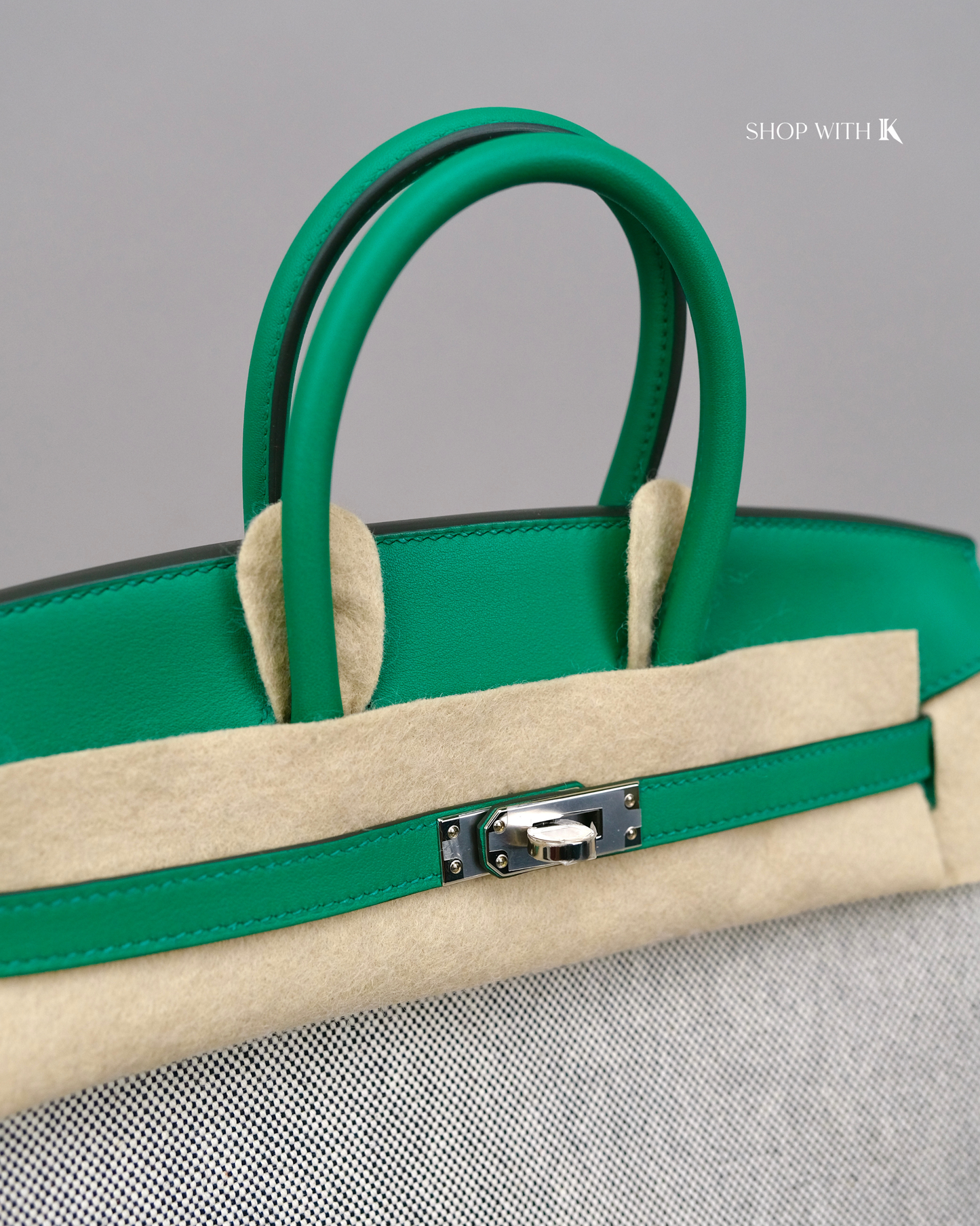 Hermes Birkin 25 Toile Swift Vert Vertigo PHW