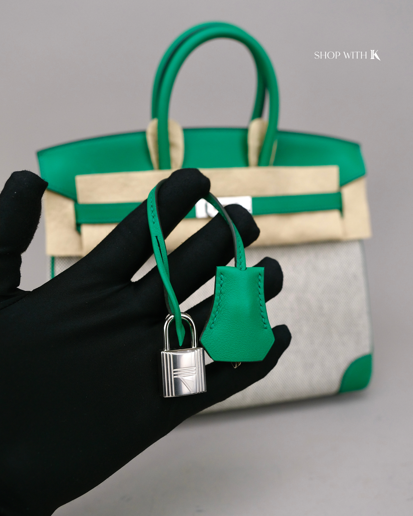 Hermes Birkin 25 Toile Swift Vert Vertigo PHW