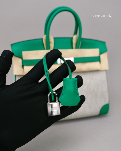 Hermes Birkin 25 Toile Swift Vert Vertigo PHW