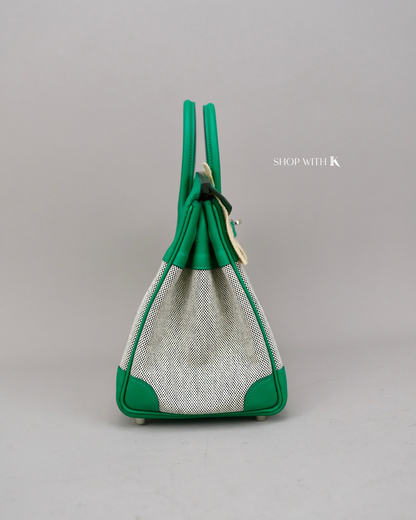 Hermes Birkin 25 Toile Swift Vert Vertigo PHW