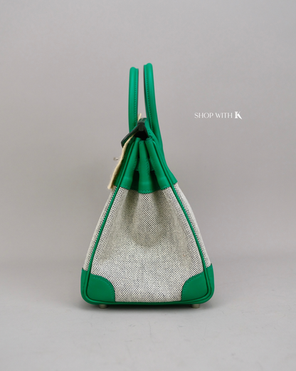 Hermes Birkin 25 Toile Swift Vert Vertigo PHW
