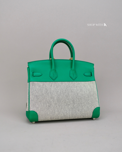 Hermes Birkin 25 Toile Swift Vert Vertigo PHW