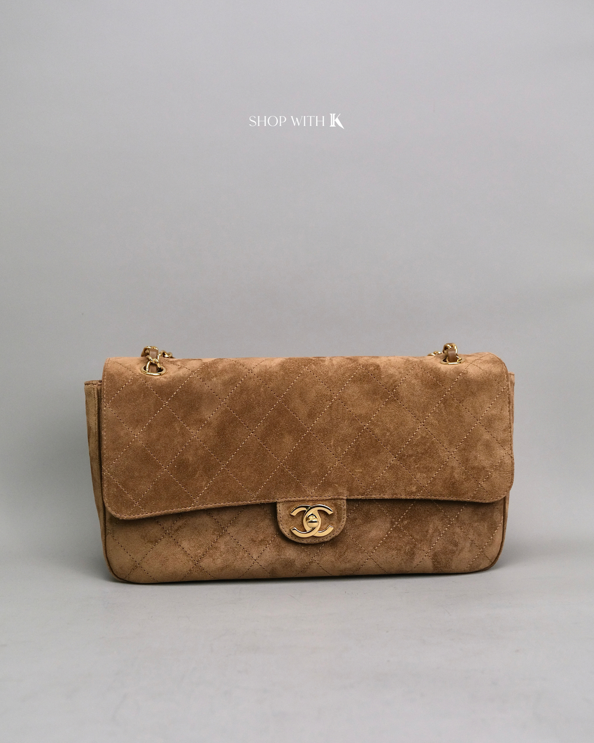 Chanel Maxi Flap Dark Beige Suede - 32cm