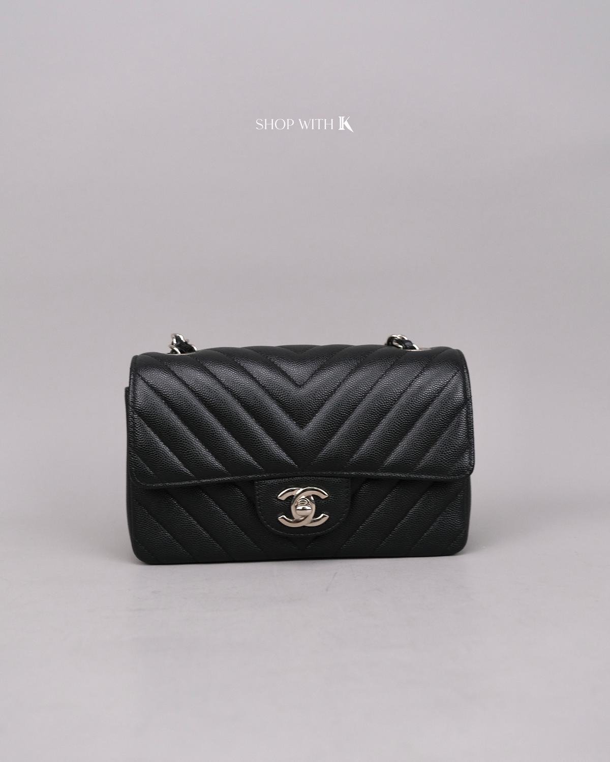 Chanel Mini Rectangle Chevron Black SHW