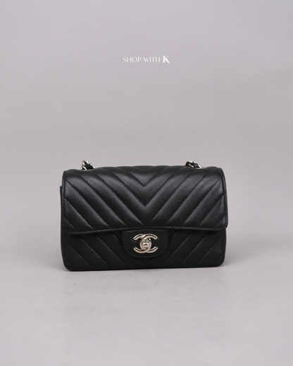 Chanel Mini Rectangle Chevron Black SHW