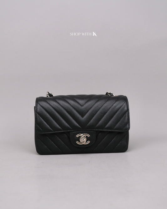 Chanel Mini Rectangle Chevron Black SHW