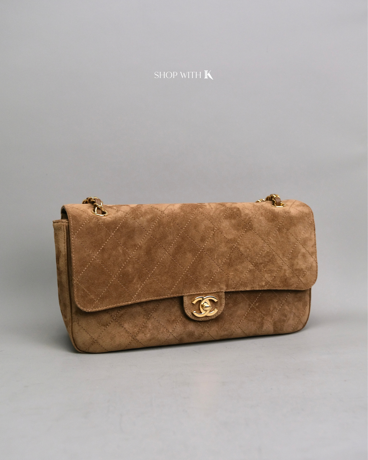 Chanel Maxi Flap Dark Beige Suede - 32cm