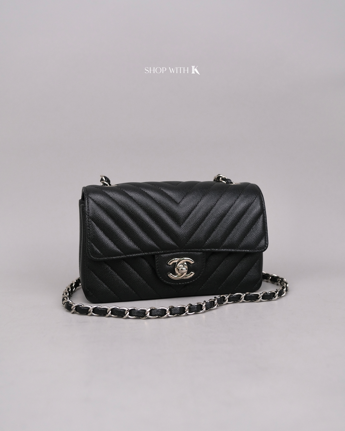 Chanel Mini Rectangle Chevron Black SHW