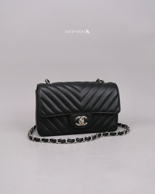 Chanel Mini Rectangle Chevron Black SHW