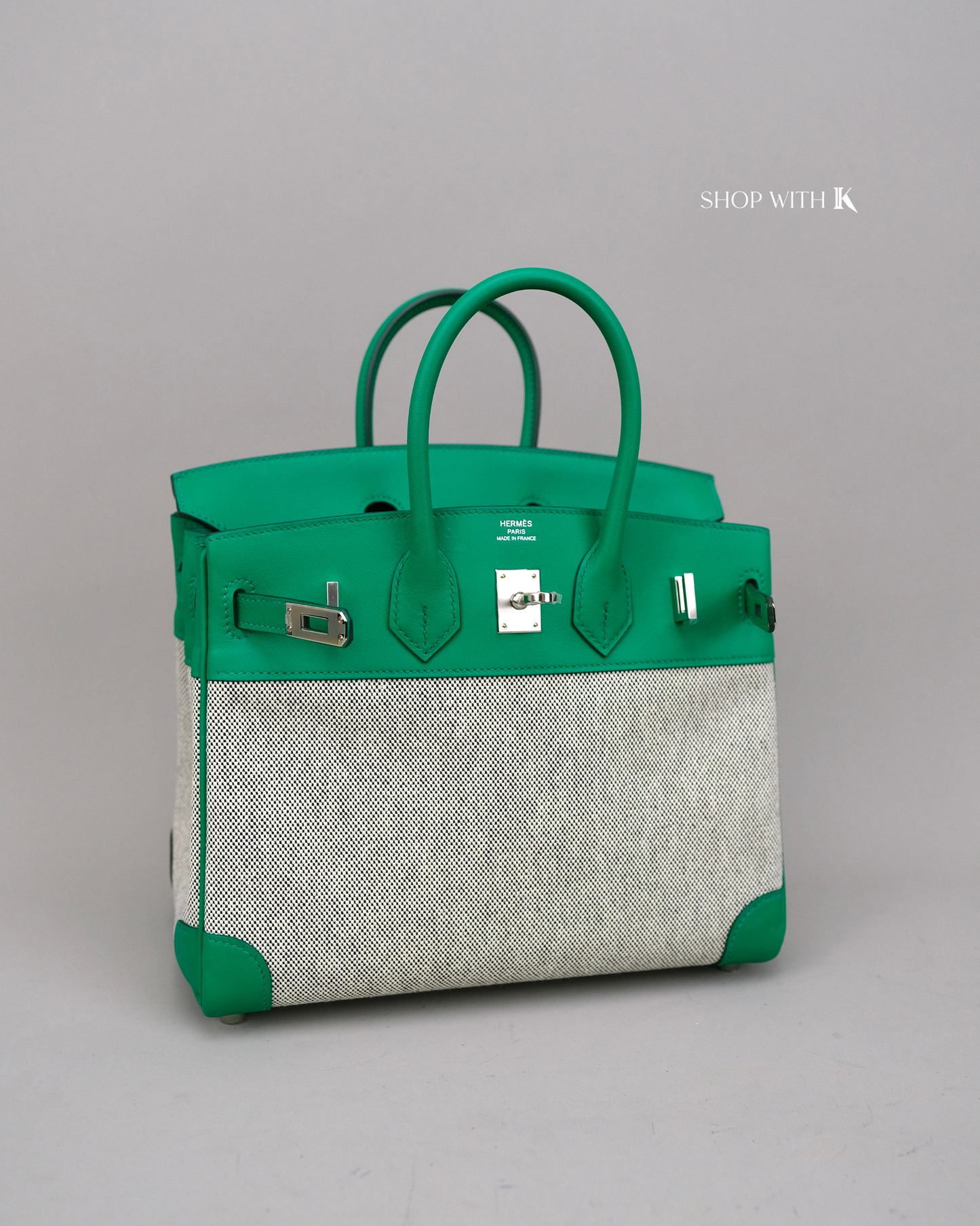 Hermes Birkin 25 Toile Swift Vert Vertigo PHW