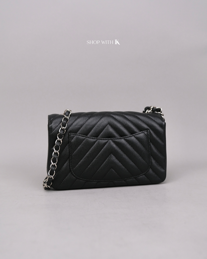 Chanel Mini Rectangle Chevron Black SHW