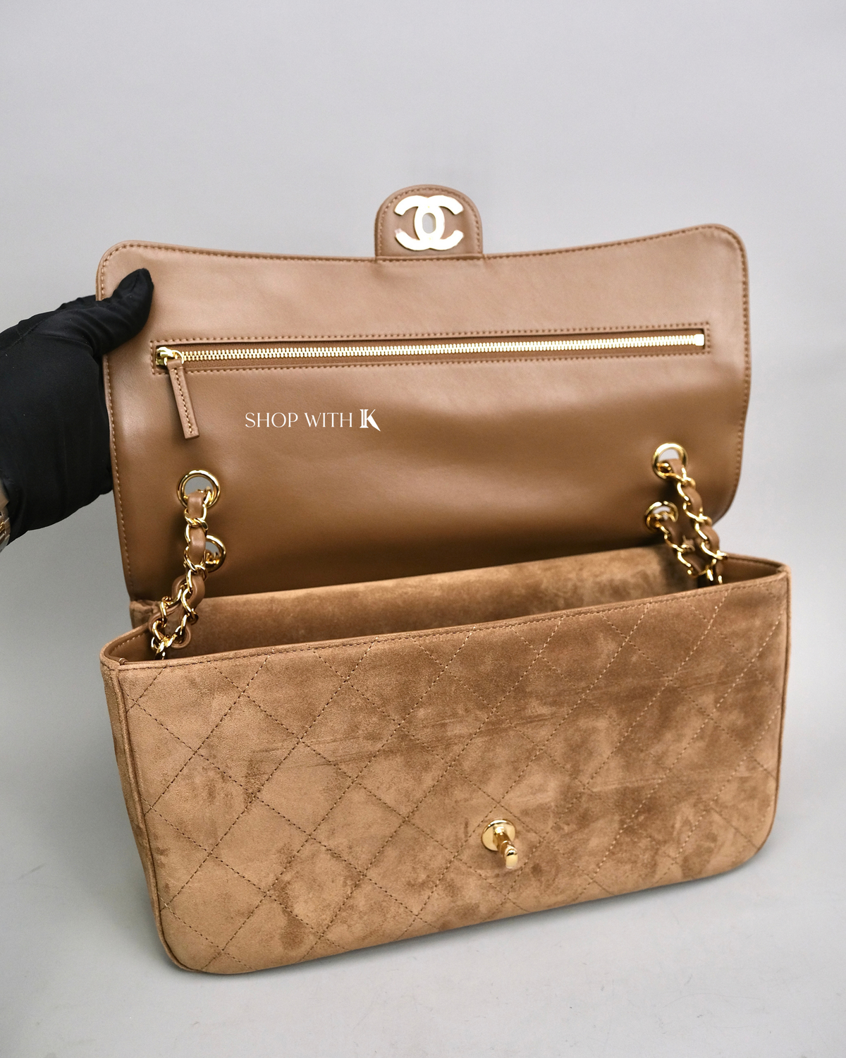 Chanel Maxi Flap Dark Beige Suede - 32cm