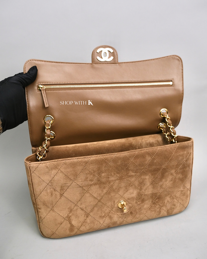 Chanel Maxi Flap Dark Beige Suede - 32cm
