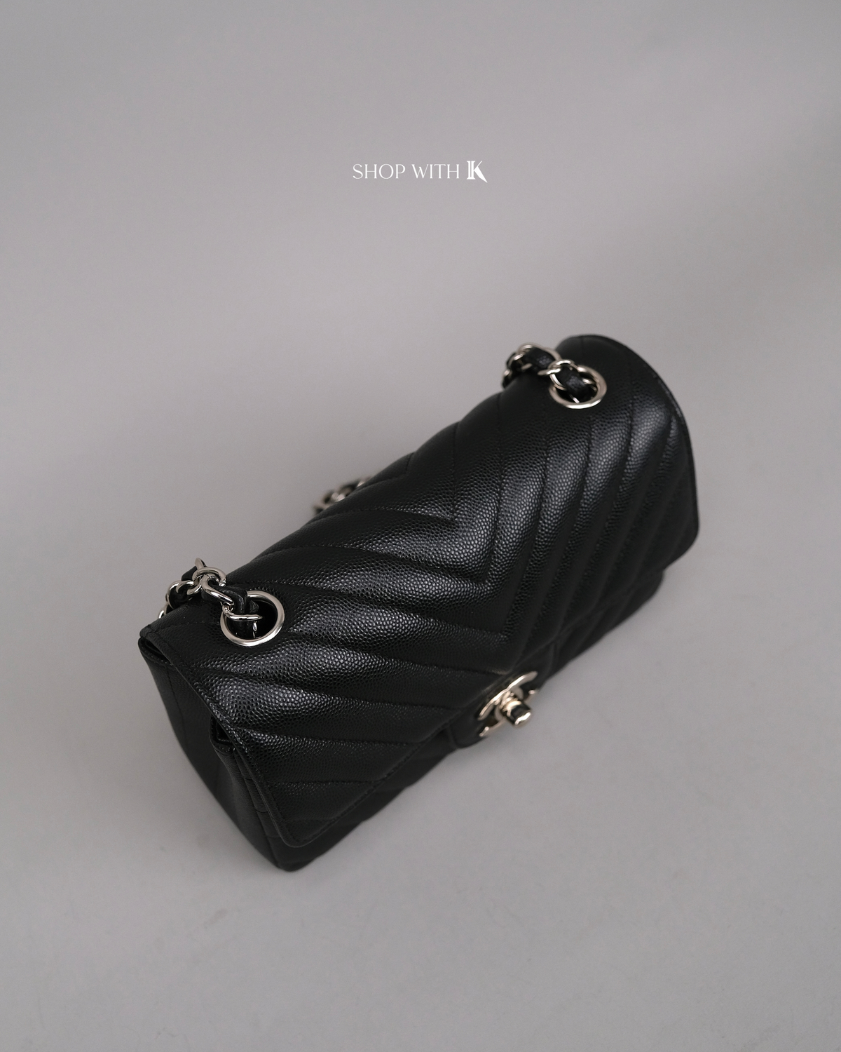 Chanel Mini Rectangle Chevron Black SHW