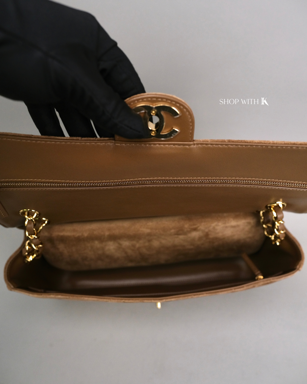 Chanel Maxi Flap Dark Beige Suede - 32cm