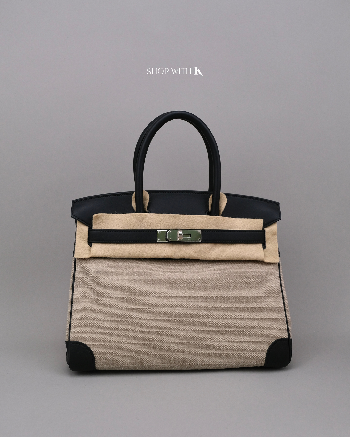 Hermes Birkin 30 Toile Swift Ficelle Noir PHW