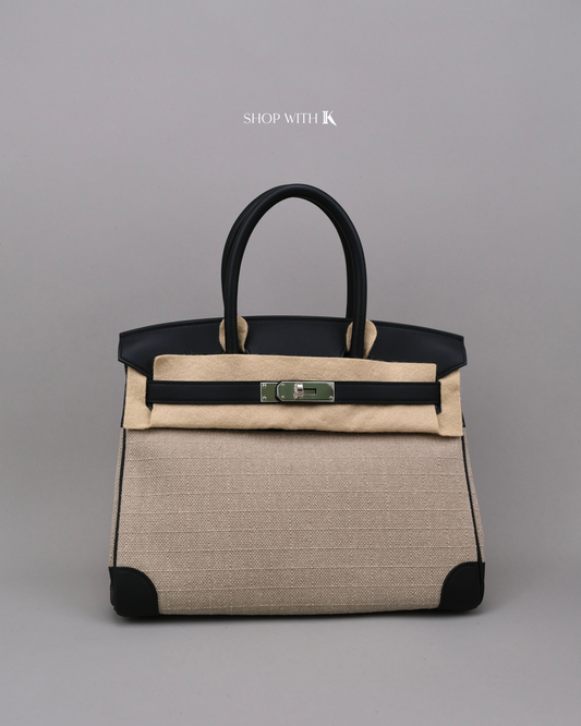 Hermes Birkin 30 Toile Swift Ficelle Noir PHW