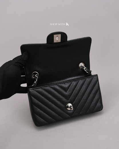 Chanel Mini Rectangle Chevron Black SHW