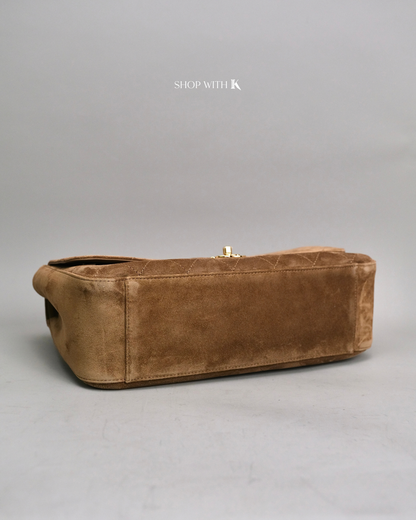 Chanel Maxi Flap Dark Beige Suede - 32cm