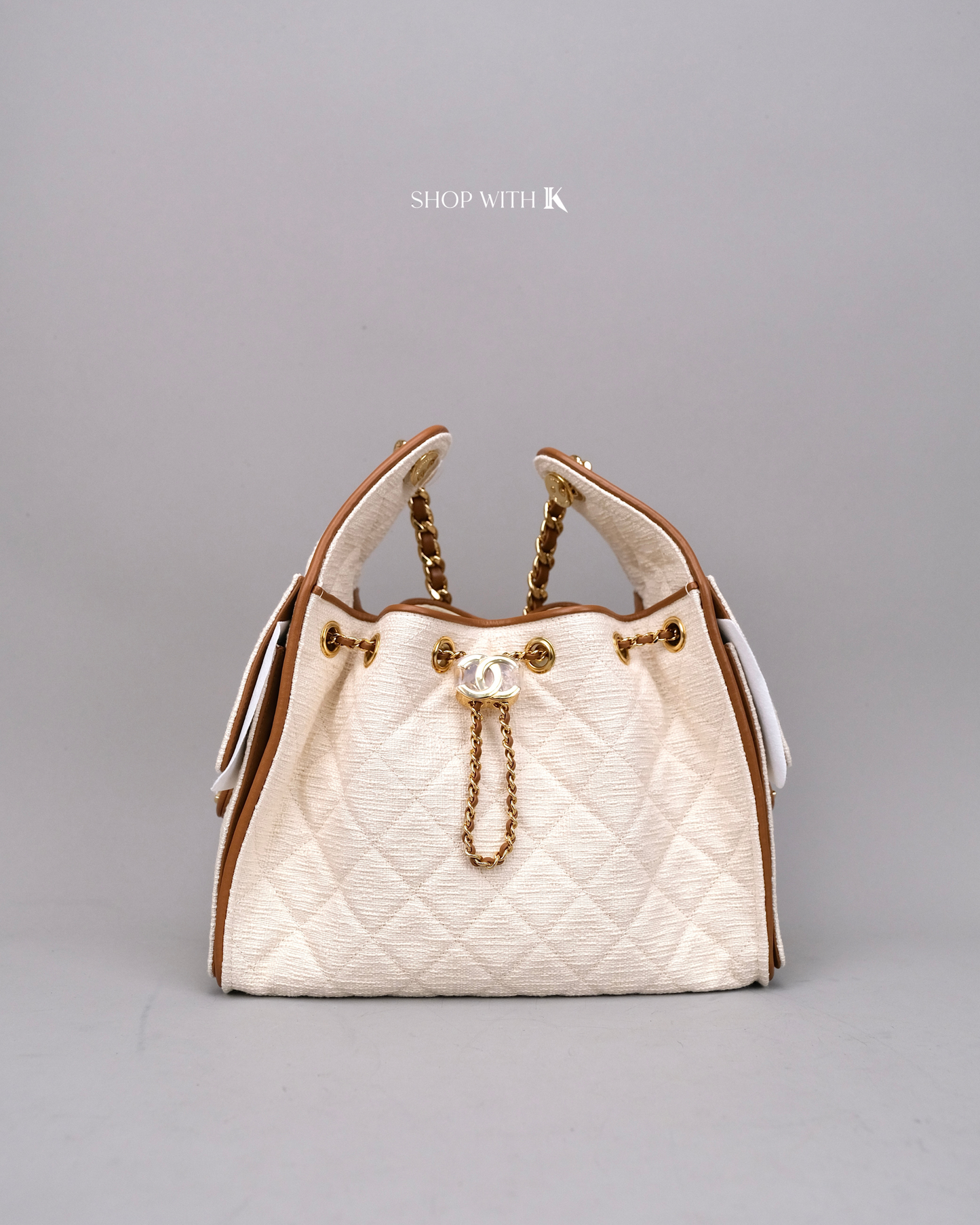 Chanel 25 Small Tweed Ecru Canvas