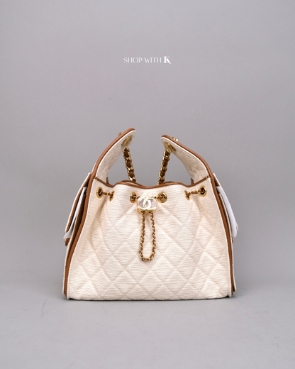 Chanel 25 Small Tweed Ecru Canvas