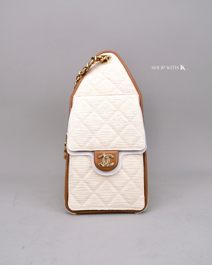 Chanel 25 Small Tweed Ecru Canvas