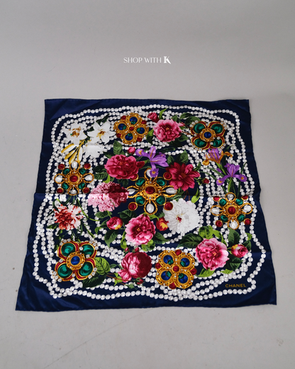 Chanel Blue Silk Scarf