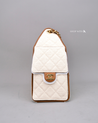 Chanel 25 Small Tweed Ecru Canvas