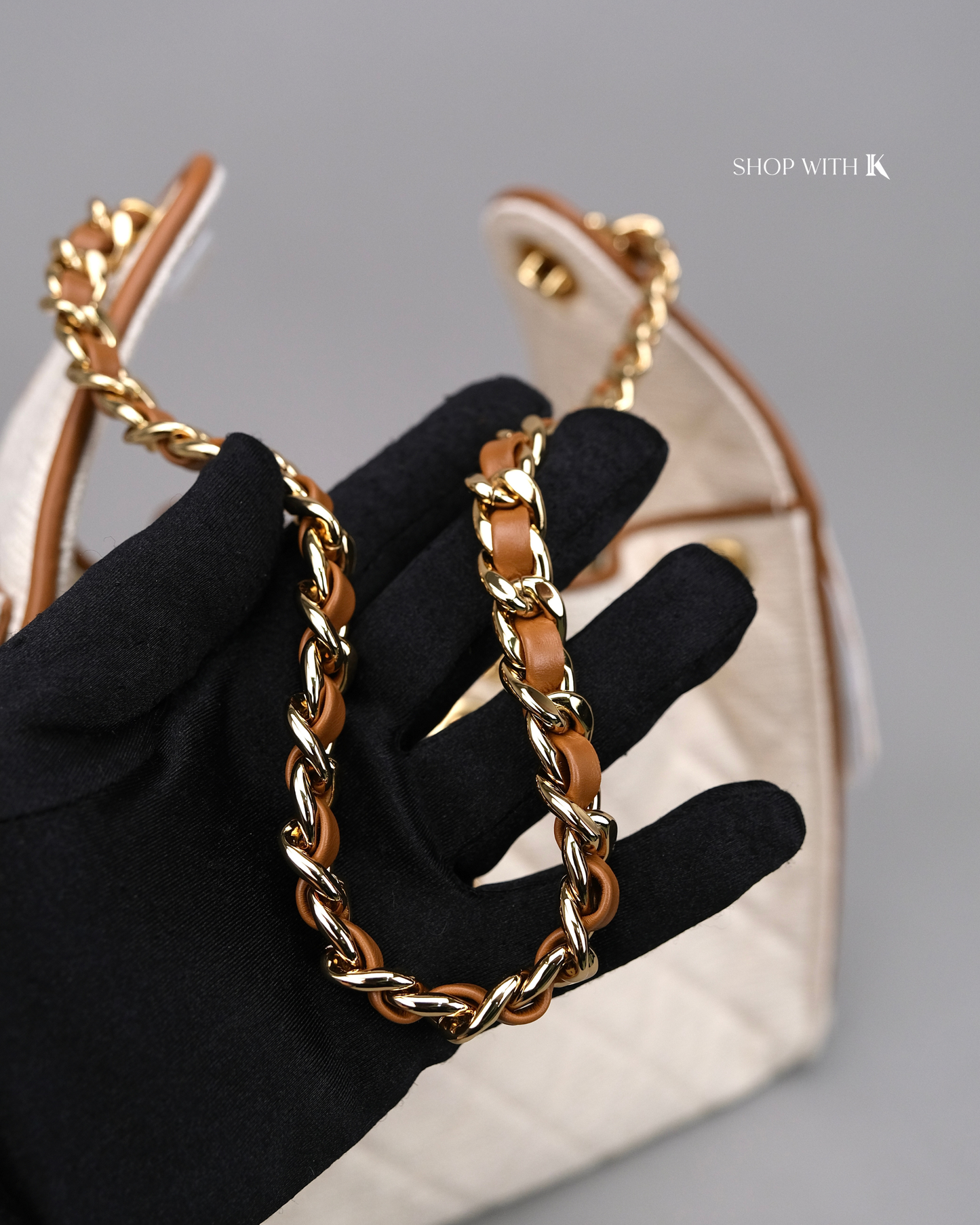 Chanel 25 Small Tweed Ecru Canvas