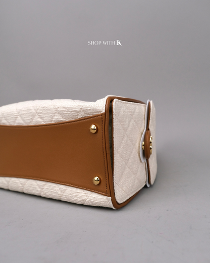 Chanel 25 Small Tweed Ecru Canvas