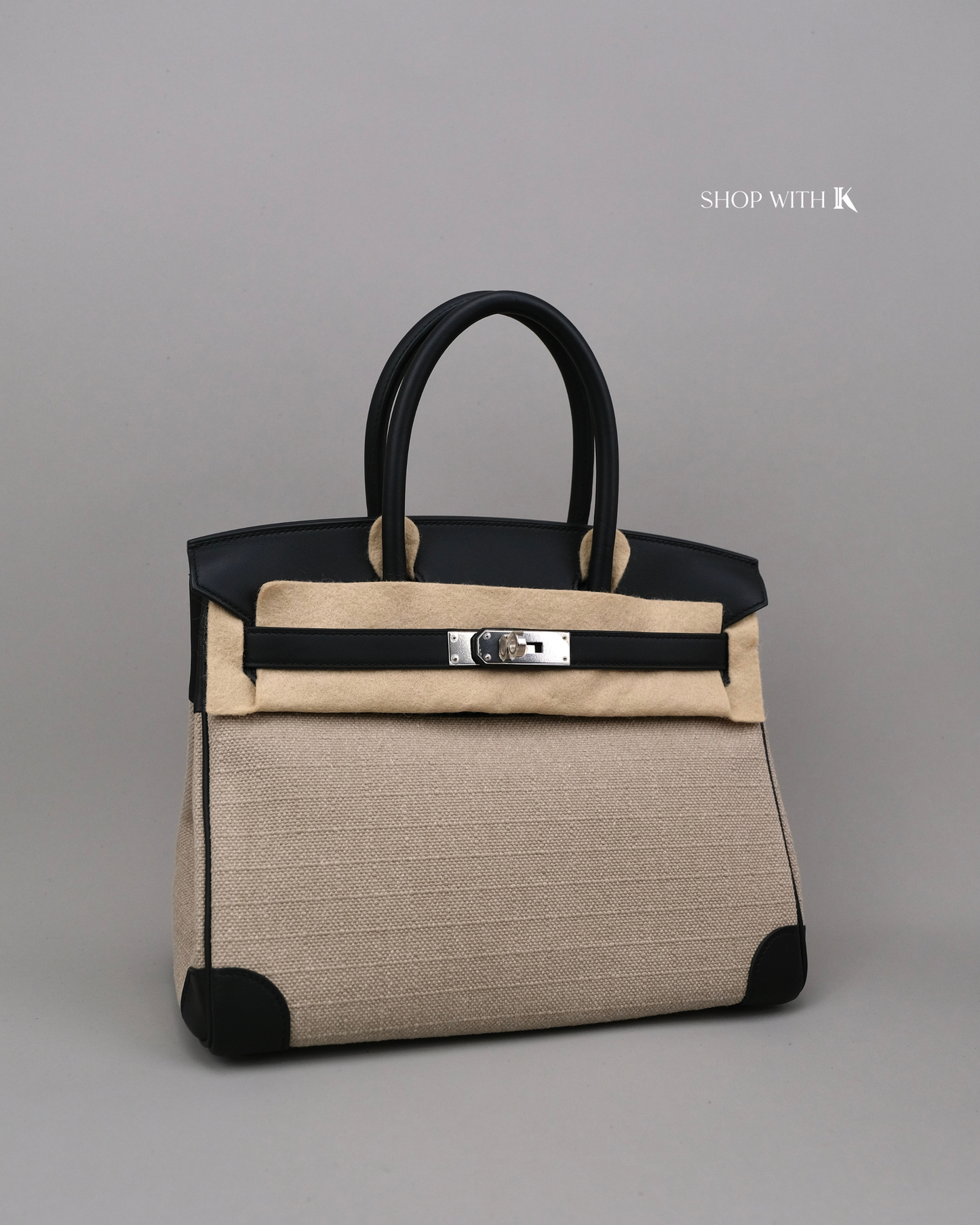 Hermes Birkin 30 Toile Swift Ficelle Noir PHW