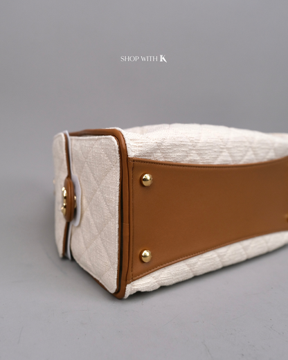 Chanel 25 Small Tweed Ecru Canvas
