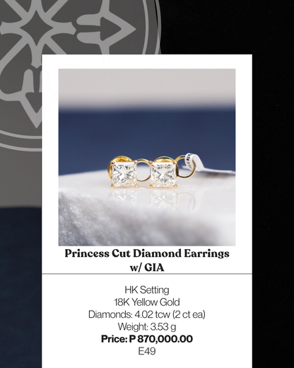Princess Cut Diamond Earrings w/ GIA