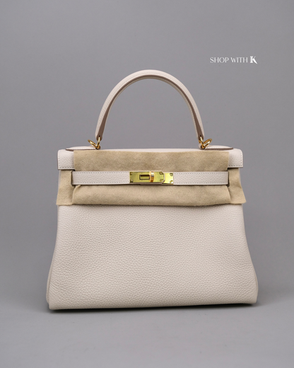 Hermes Kelly 28 Craie GHW