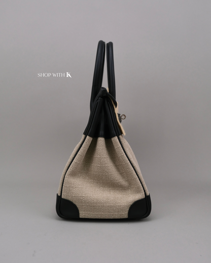 Hermes Birkin 30 Toile Swift Ficelle Noir PHW