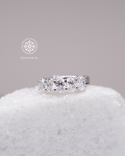Half Eternity Oval Shape Diamond Ring w/ GIA