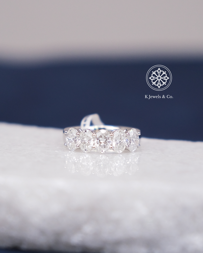 Half Eternity Oval Shape Diamond Ring w/ GIA