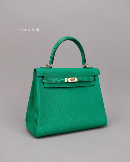 Hermes Kelly 25 Vert Menthe Lizard Touch GHW