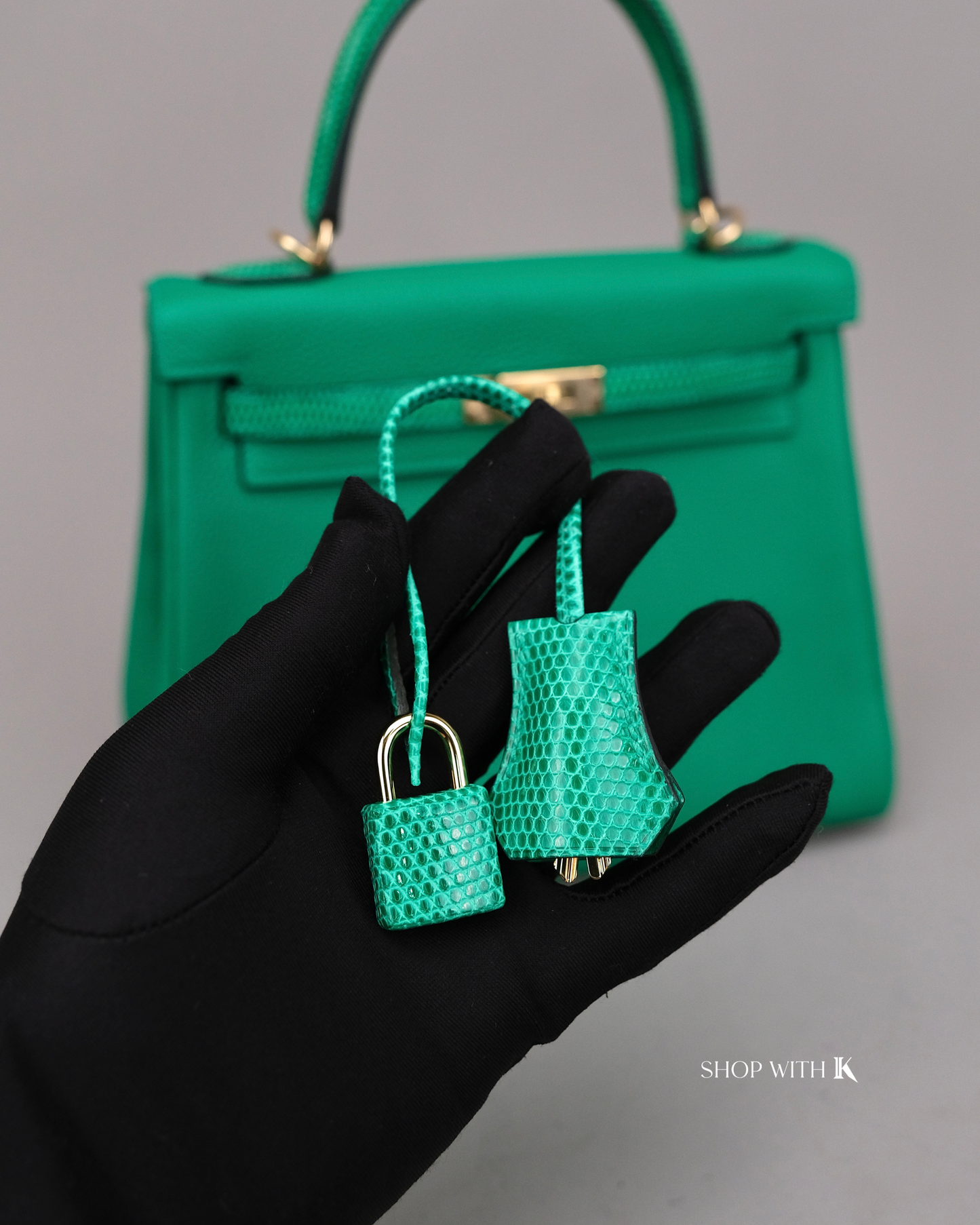 Hermes Kelly 25 Vert Menthe Lizard Touch GHW