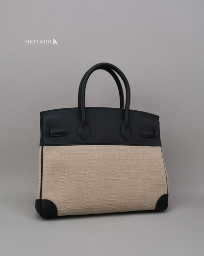 Hermes Birkin 30 Toile Swift Ficelle Noir PHW