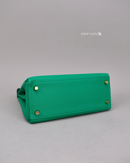 Hermes Kelly 25 Vert Menthe Lizard Touch GHW