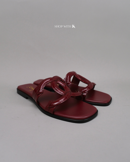 Chanel CC Logo Mules Sandals Burgundy Croc