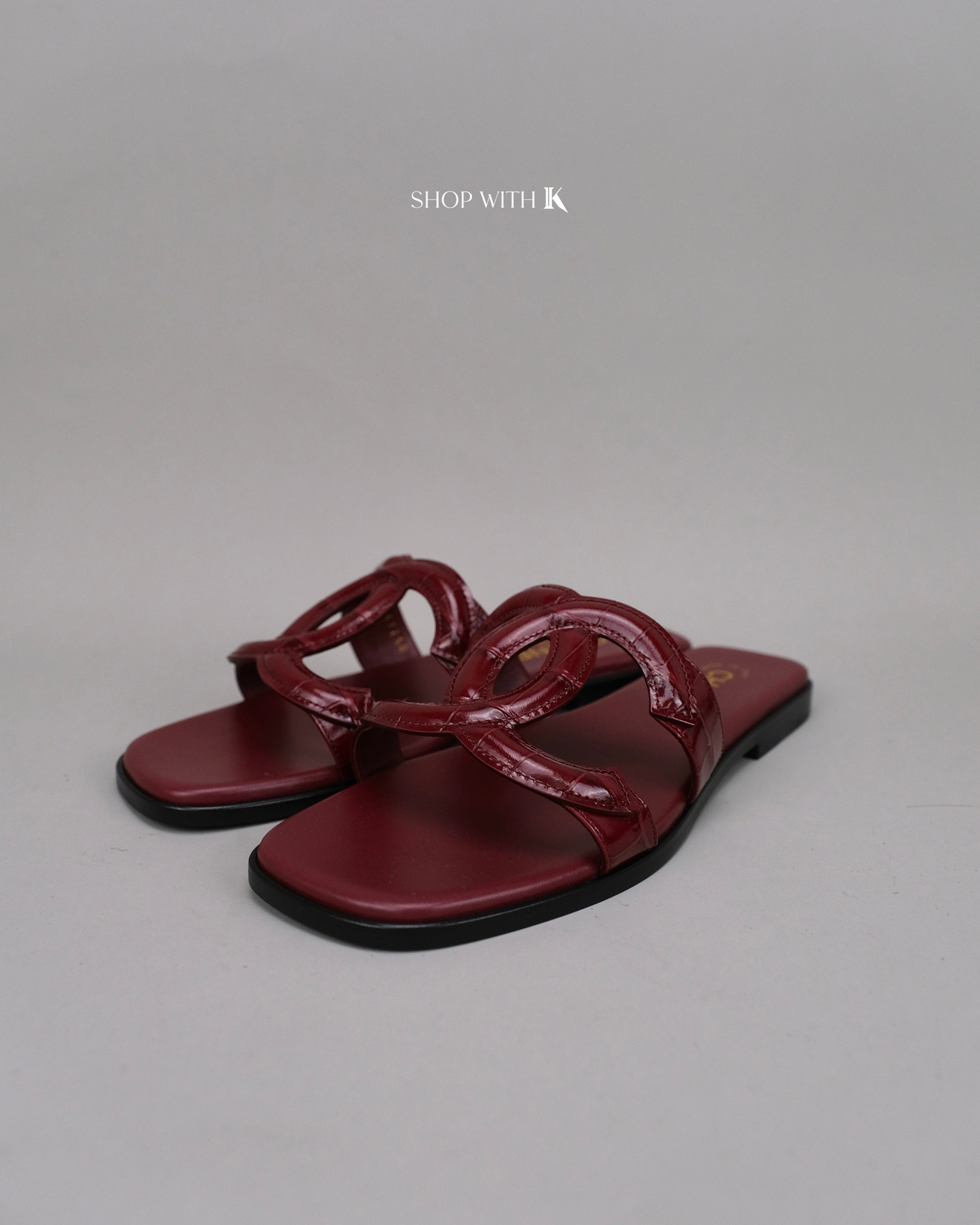 Chanel CC Logo Mules Sandals Burgundy Croc