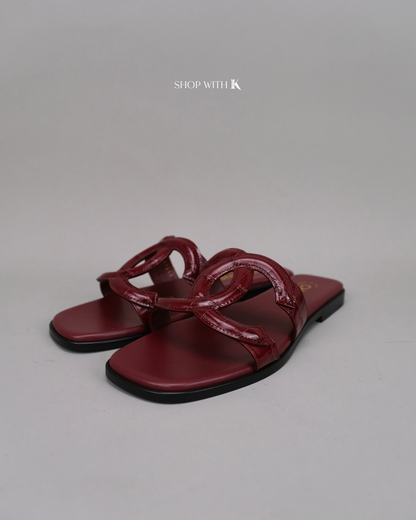 Chanel CC Logo Mules Sandals Burgundy Croc