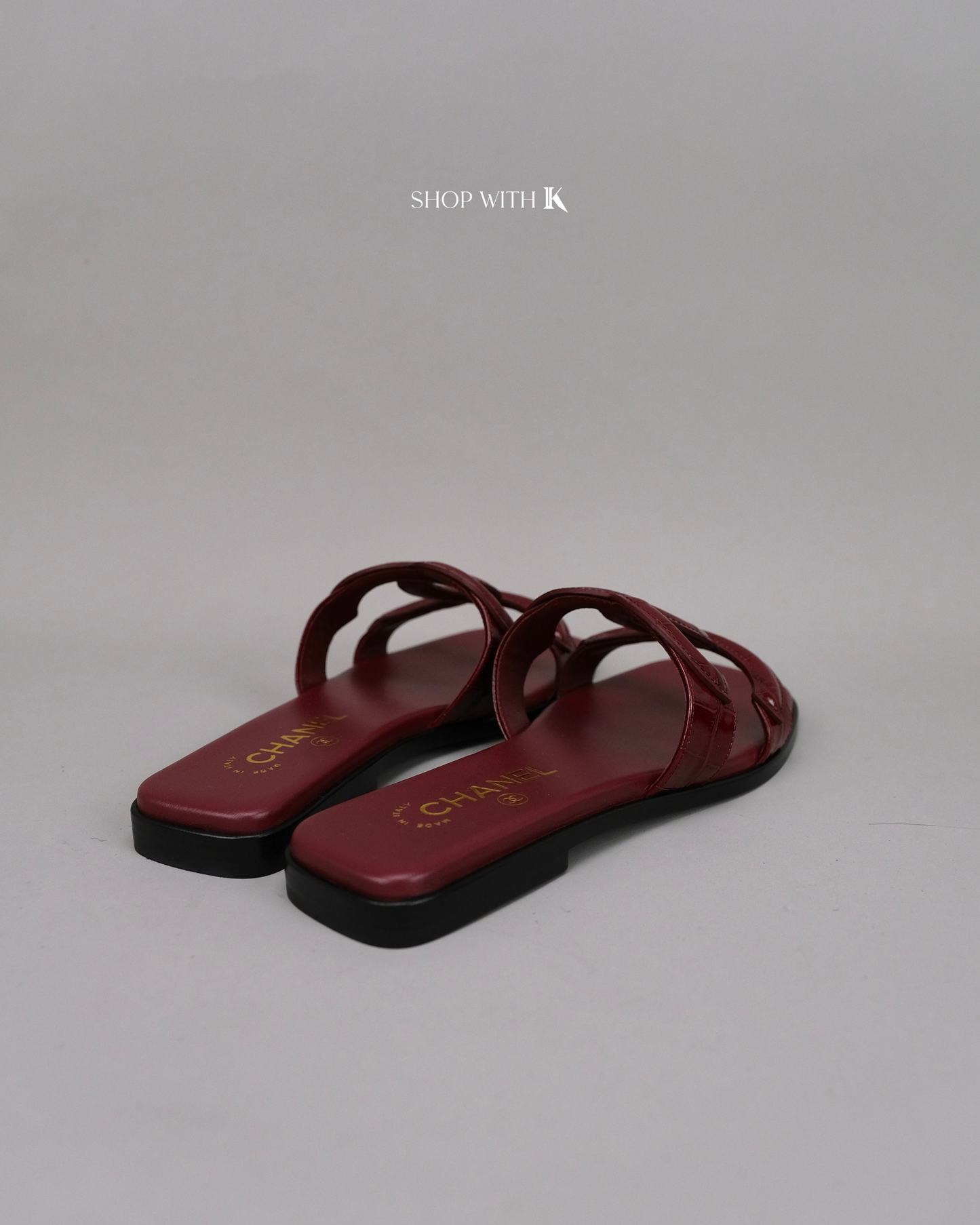 Chanel CC Logo Mules Sandals Burgundy Croc
