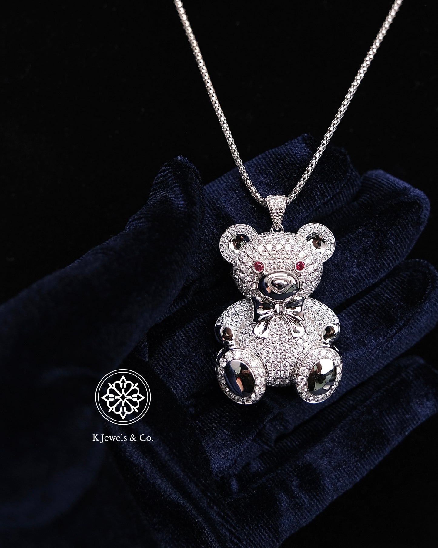 Diamond Teddy Bear Pendant w/ Chain