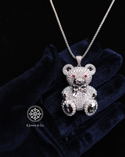 Diamond Teddy Bear Pendant w/ Chain
