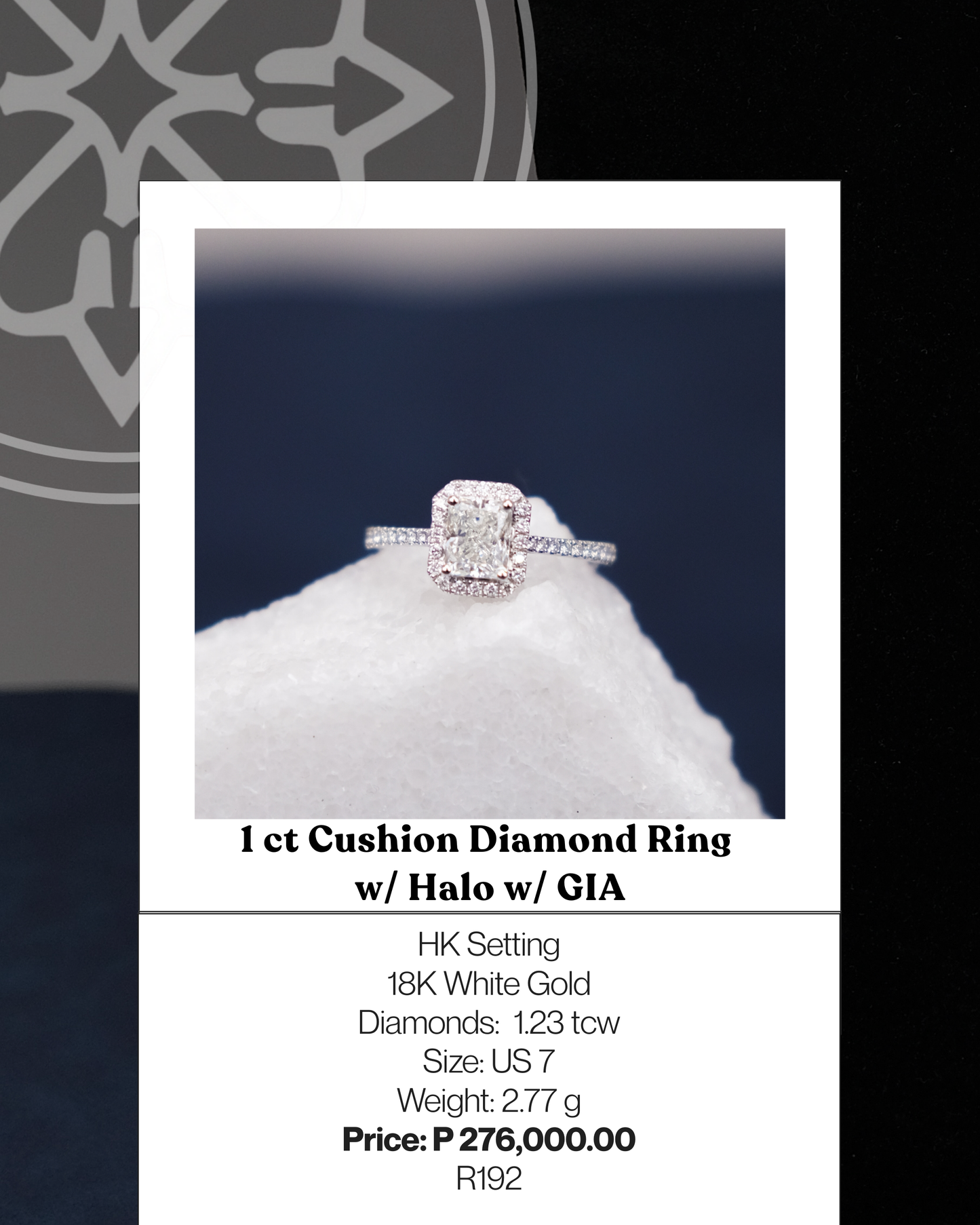 1ct Cushion Diamond Ring with Halo w/ GIA